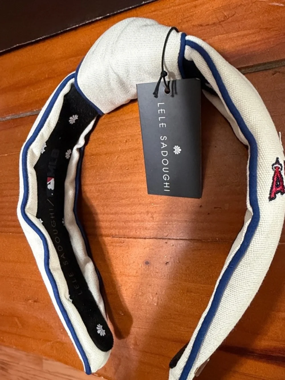 Lele Sadoughi MLB Los Angeles Angels Cream and Blue Piped Fangirl Headband::NWT